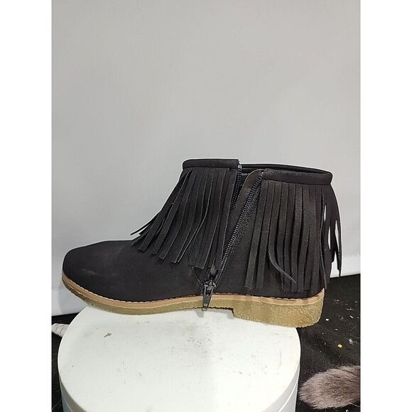 Comfortview Black Fringe Ankle Boots - Picture 5 of 6